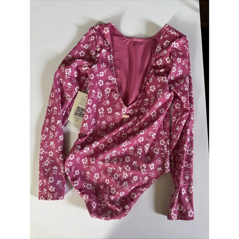 Roxy Girls 10 M Splendid Dream Pink Floral LS UPF 50 Swimsuit ERGWR03279